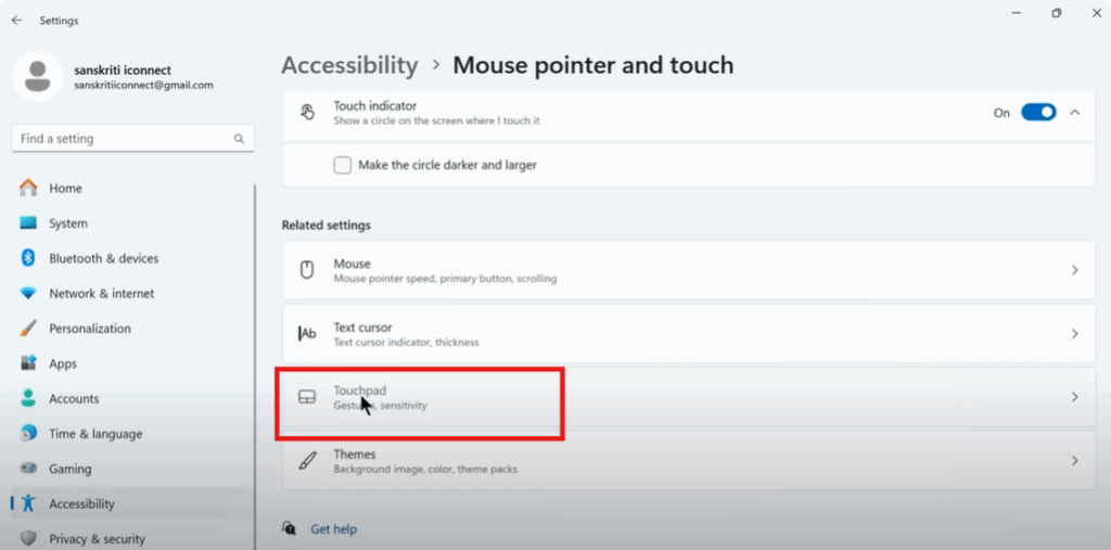 Access Touchpad Settings