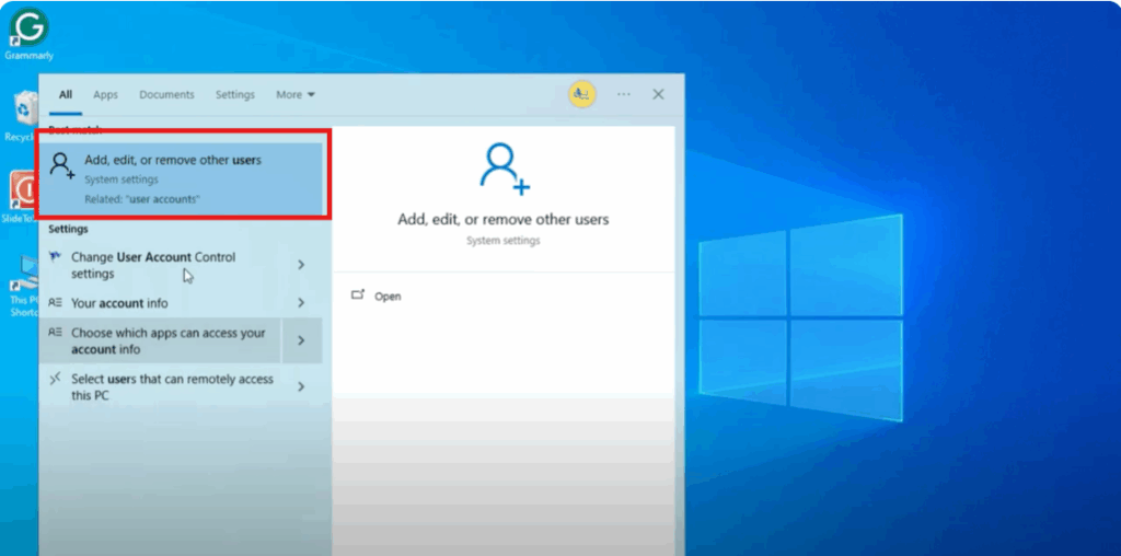 Access User Accounts Settings