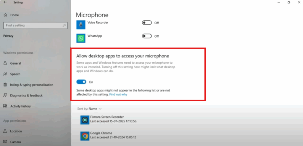 Allow apps to access your microphone