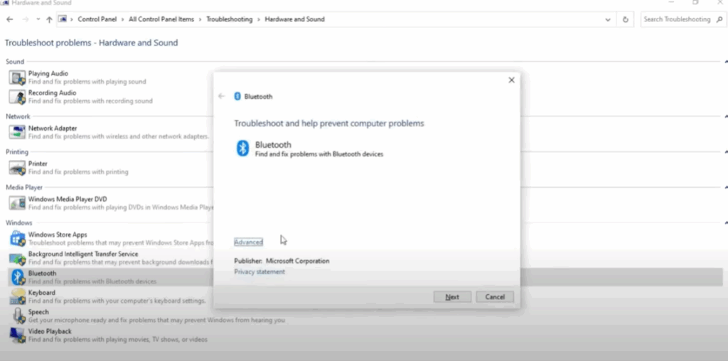 Bluetooth from Control Panel