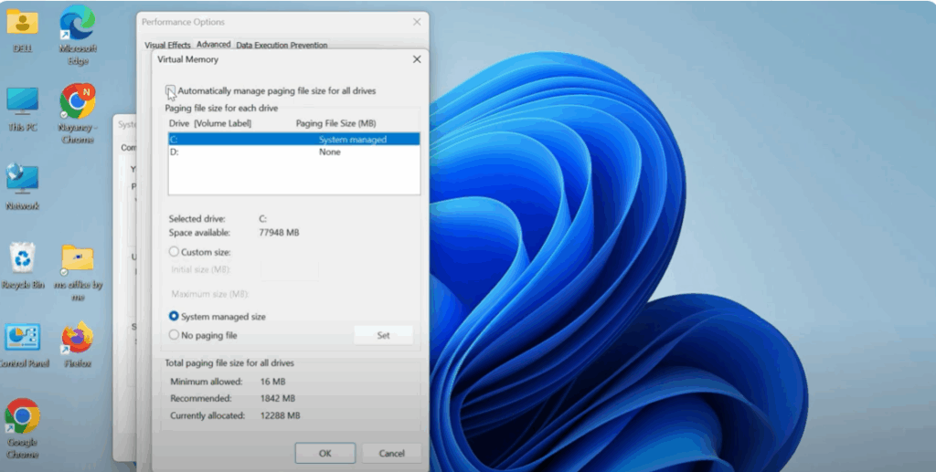Change Virtual Memory Settings