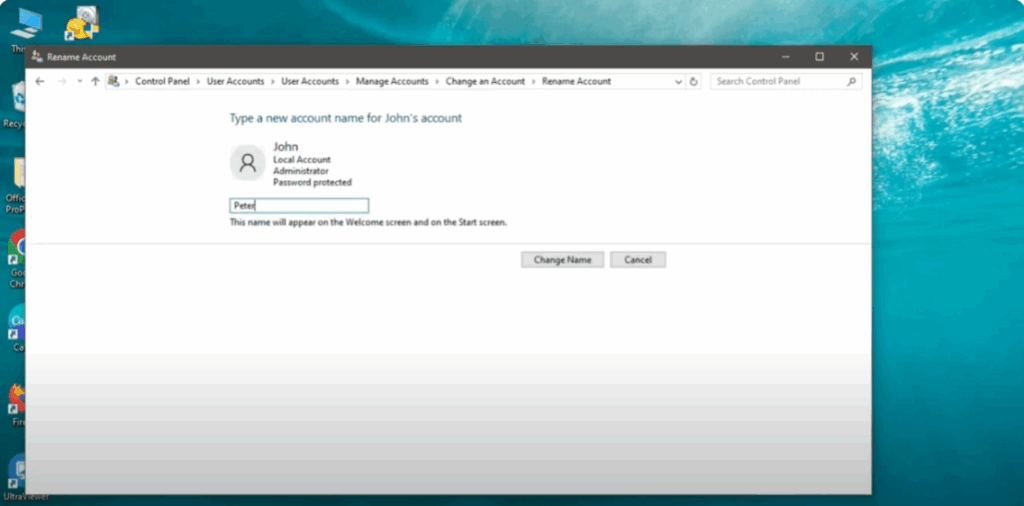 Change the account name