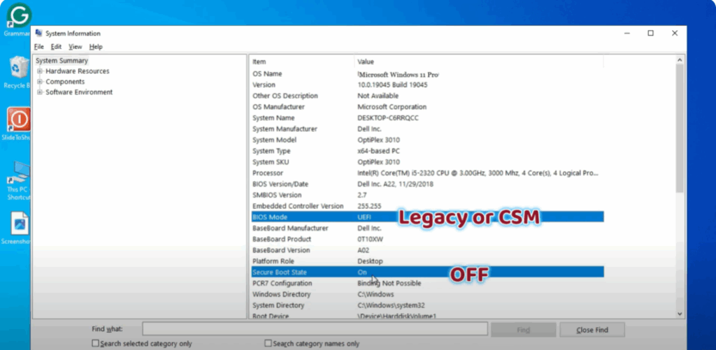 Check Secure Boot and BIOS Mode
