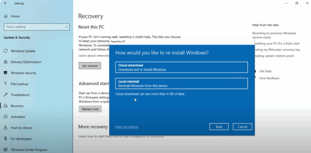 Choose the Reinstall Method
