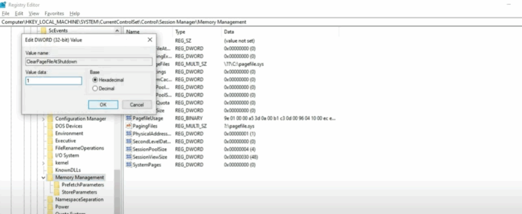 ClearPageFileAtShutdown