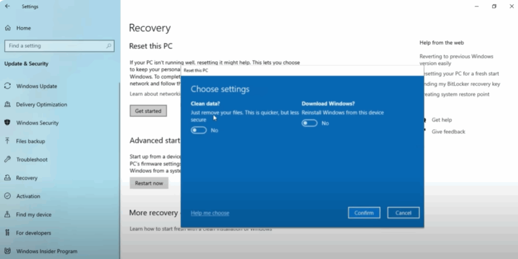 Configure Reset Settings