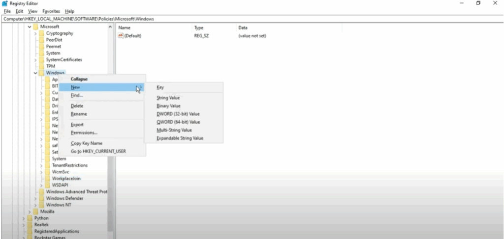 Create a New Windows Update Key