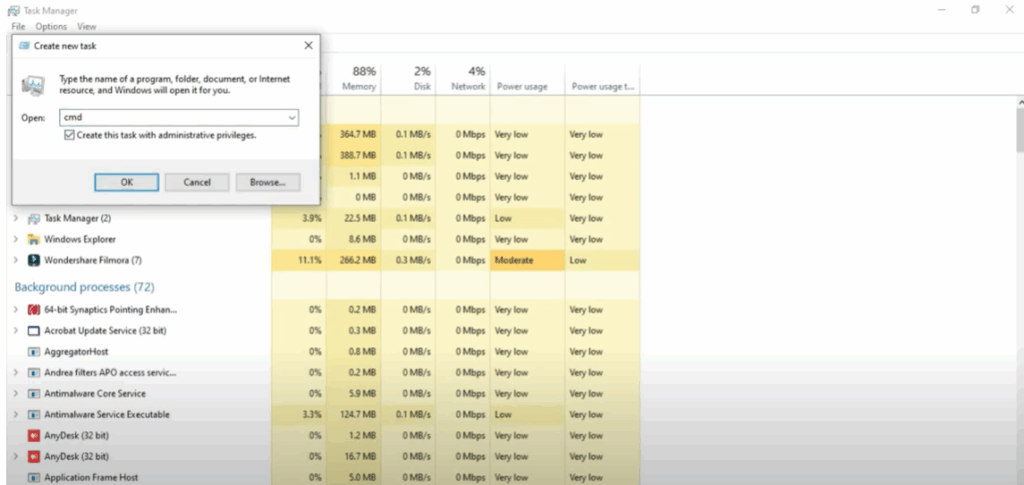 Create this task with administrative privileges