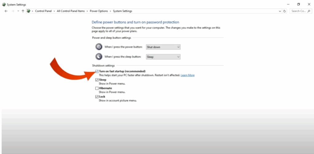Disable Fast Startup