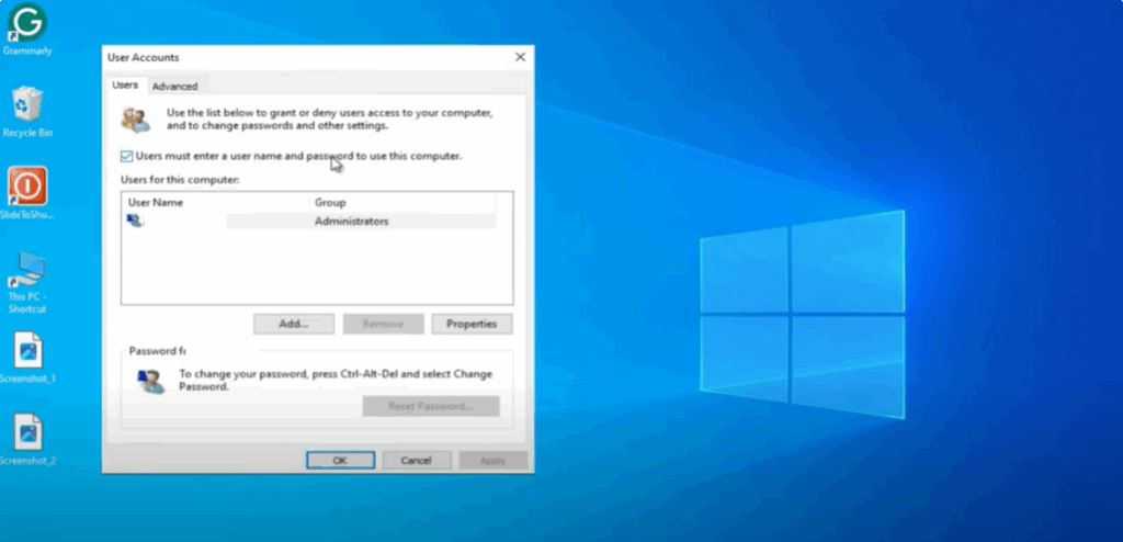 Disable Password Requirement