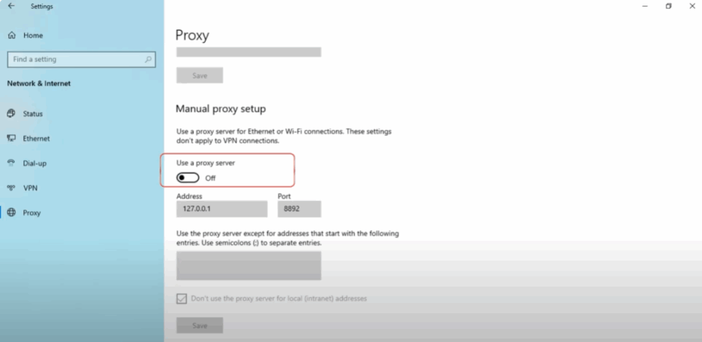 Disable Proxy Settings