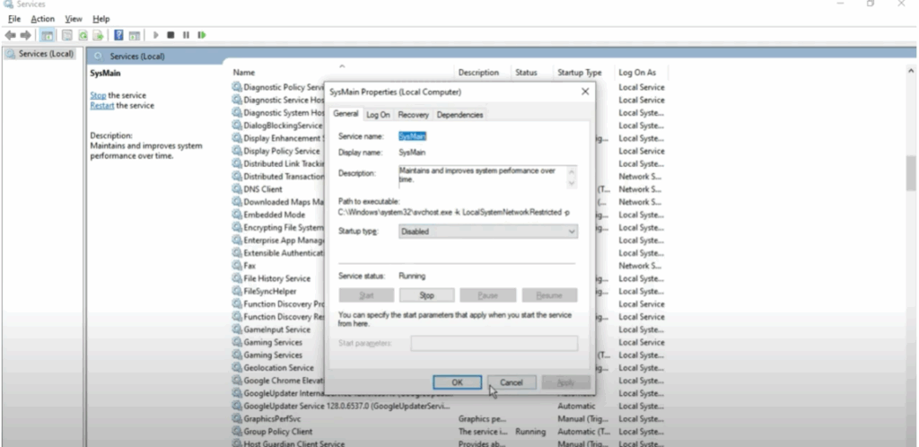 Disable the SysMain (Superfetch) Service