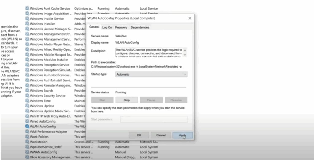 Enable WLAN AutoConfig Service