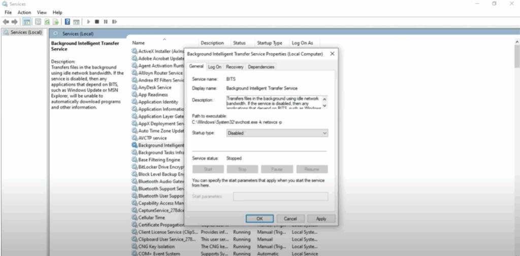 Find Background Intelligent Transfer Service (BITS)