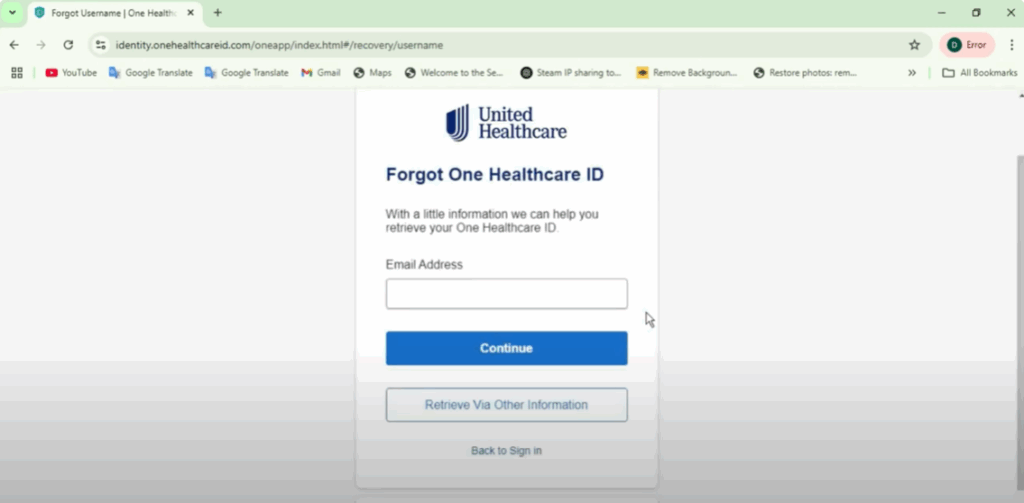  Forgot Username or Forgot Healthcare ID