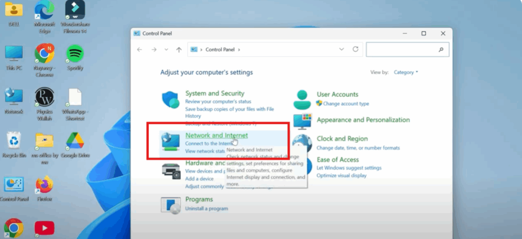 Go to Network and Internet