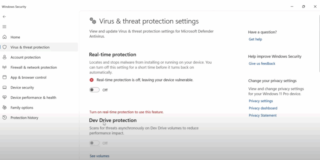 Manage Virus Protection Settings