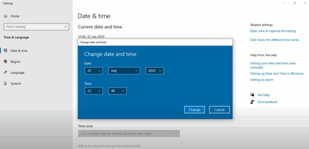 Manually Set Date and Time