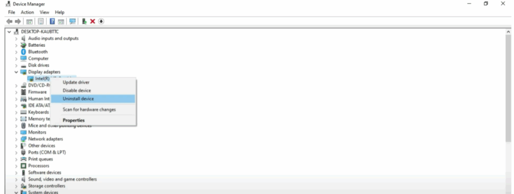 Now uninstall the faulty display driver