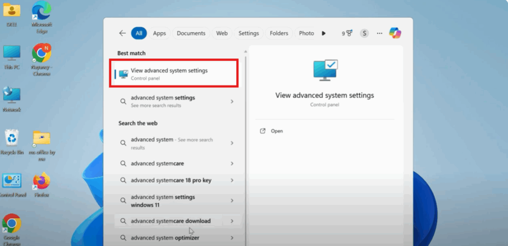 Open Advanced System Settings
