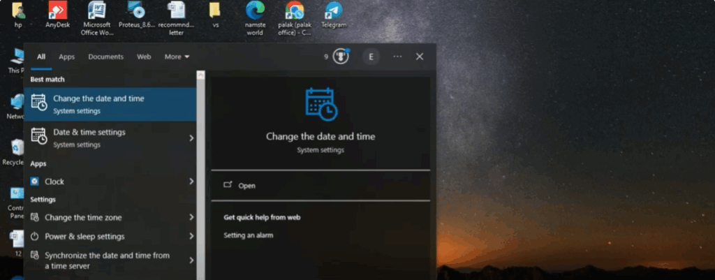 Open Date and Time Settings