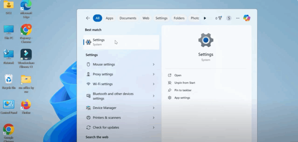 Open Windows Settings