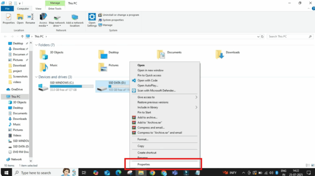 Open the Drive or Folder Properties