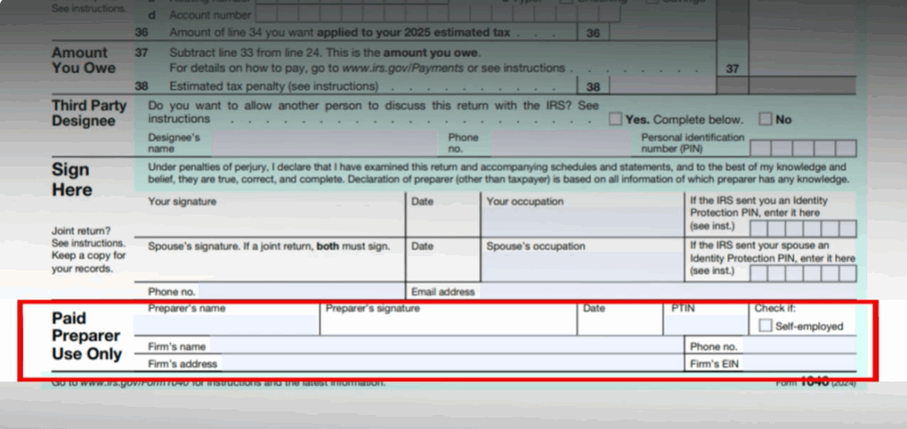 Paid Preparer Section