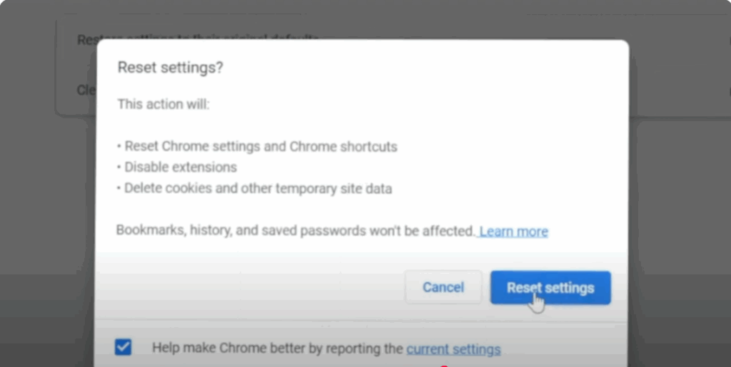 Reset Chrome to Default Settings