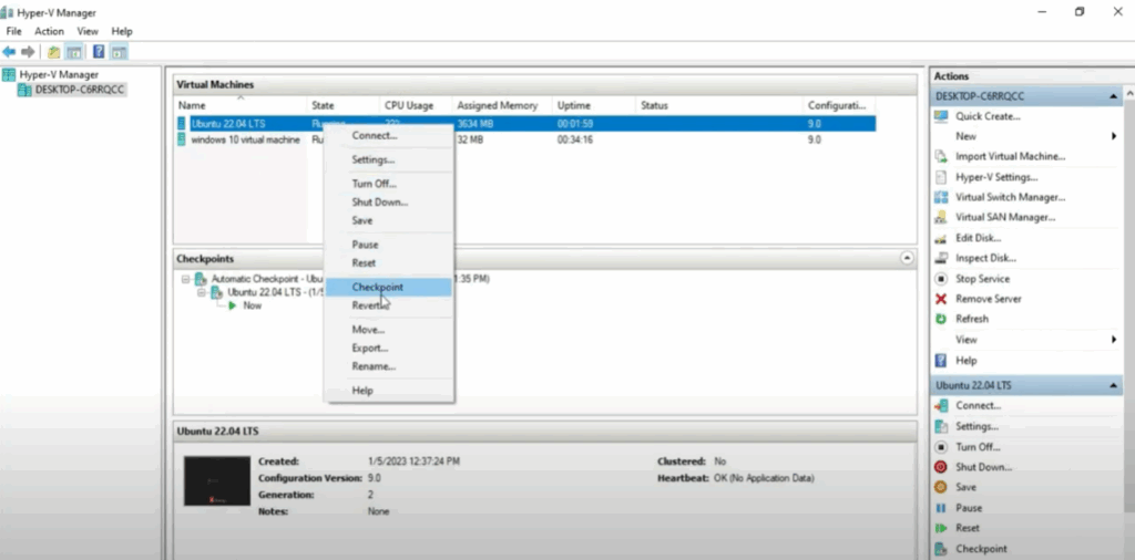 Right click on the Ubuntu machine