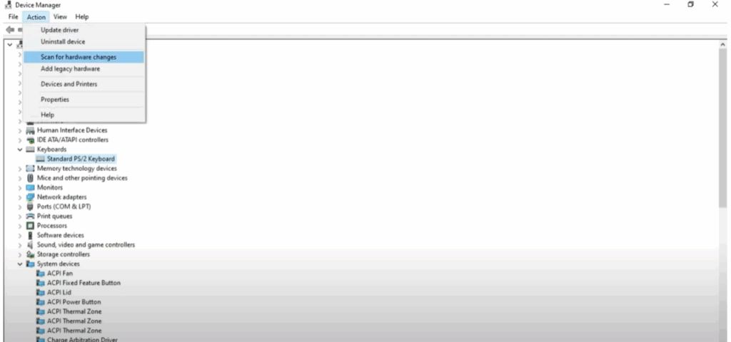 Scan for hardware changes
