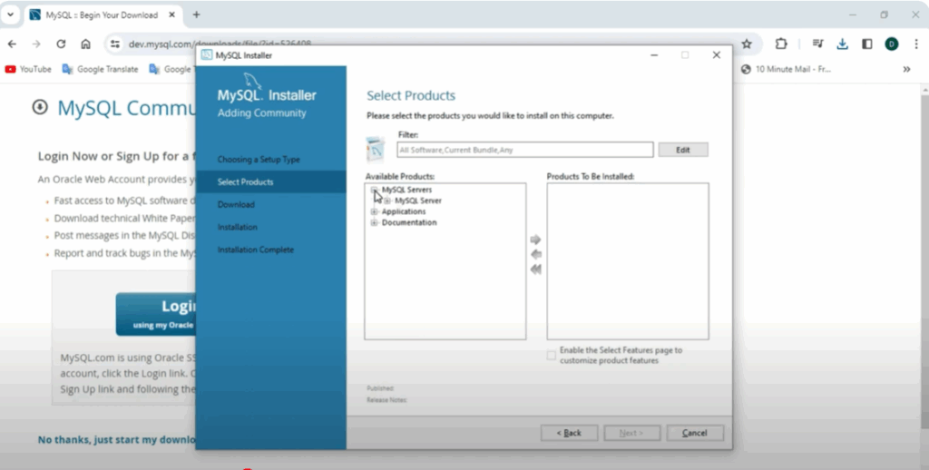 Select MySQL Products to Install