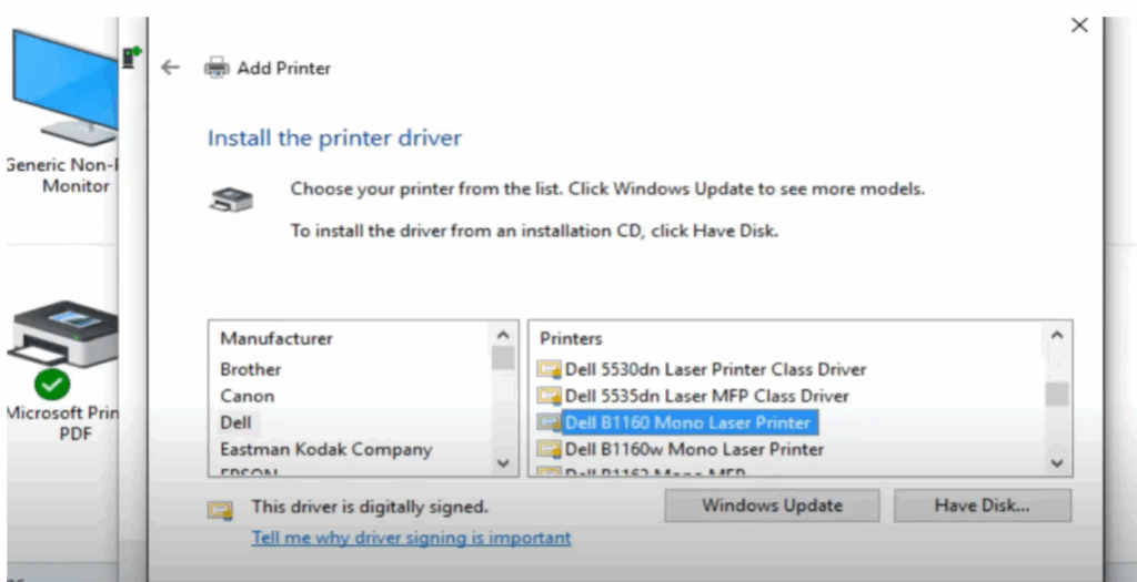 Select Printer Manufacturer and Model