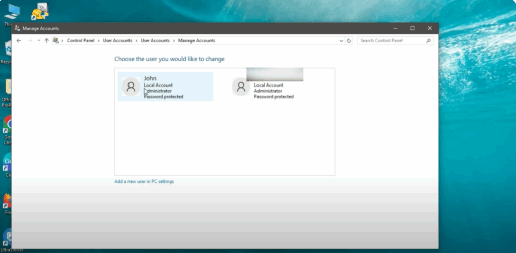 Select the account you want to rename