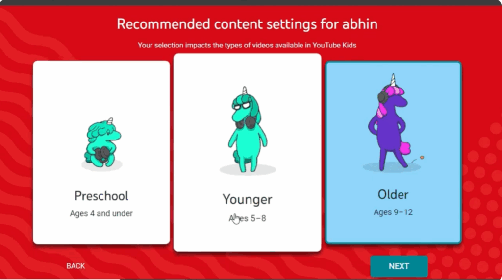 Select the content according to your child’s age