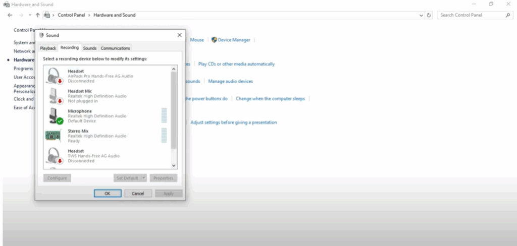 Set Microphone as Default