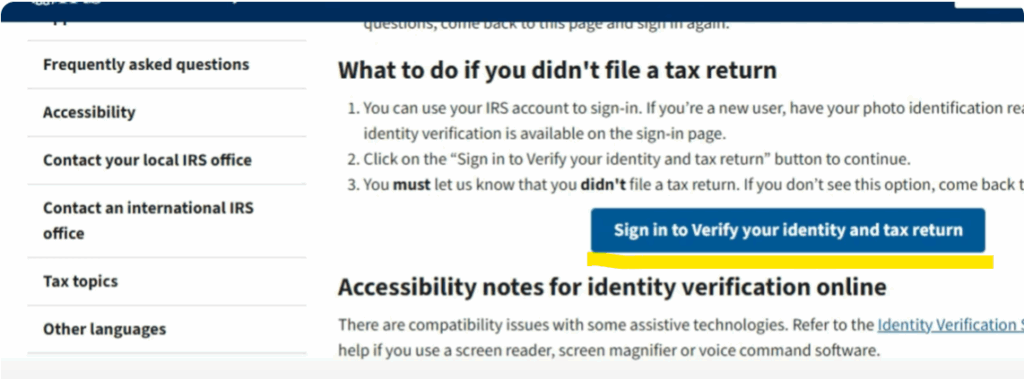 Set up an ID.me account through the IRS website.