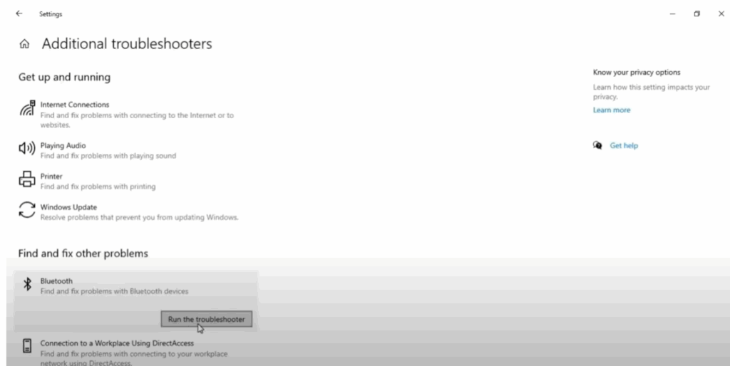 bluetooth troubleshooter