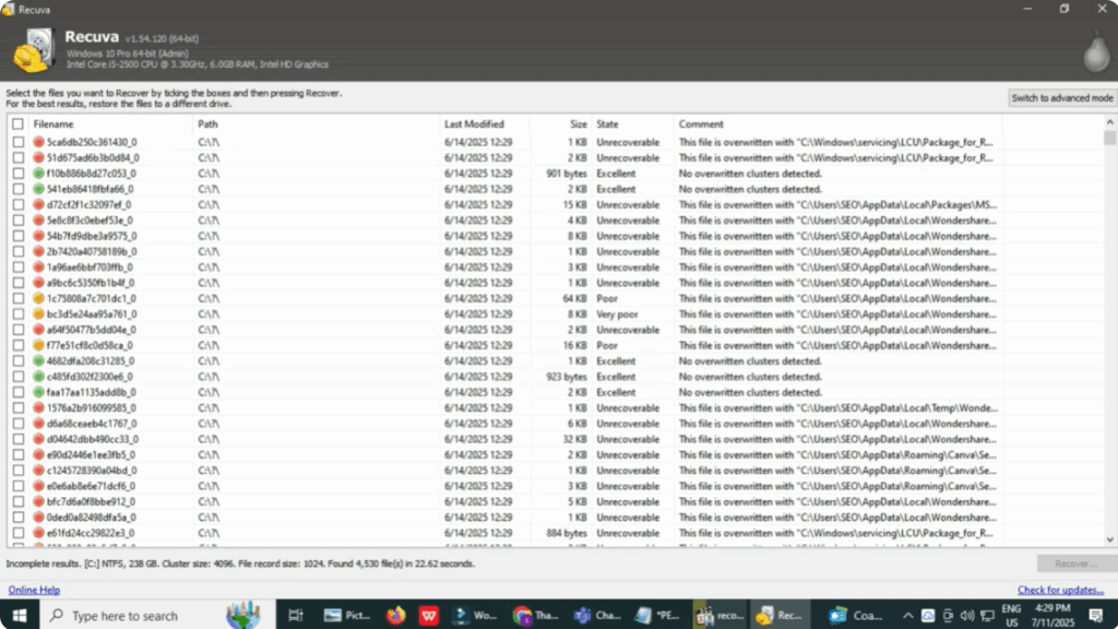 list of recoverable files