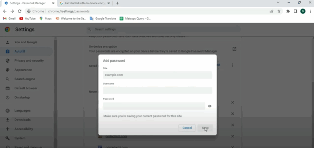 save a password manually