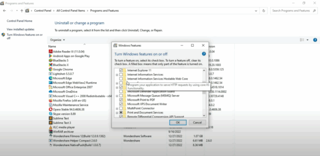 Access Windows Features