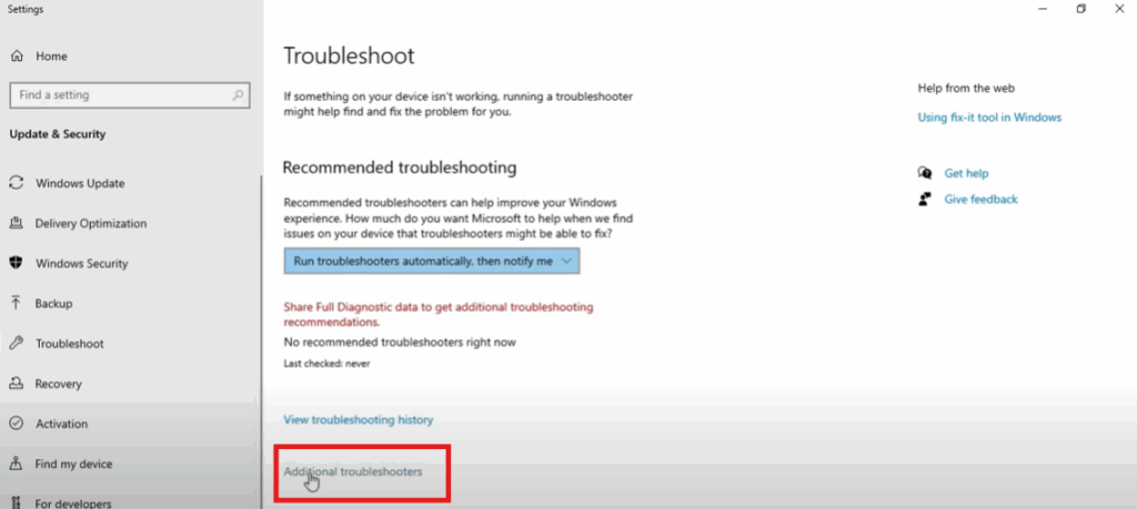 Additional Troubleshooters