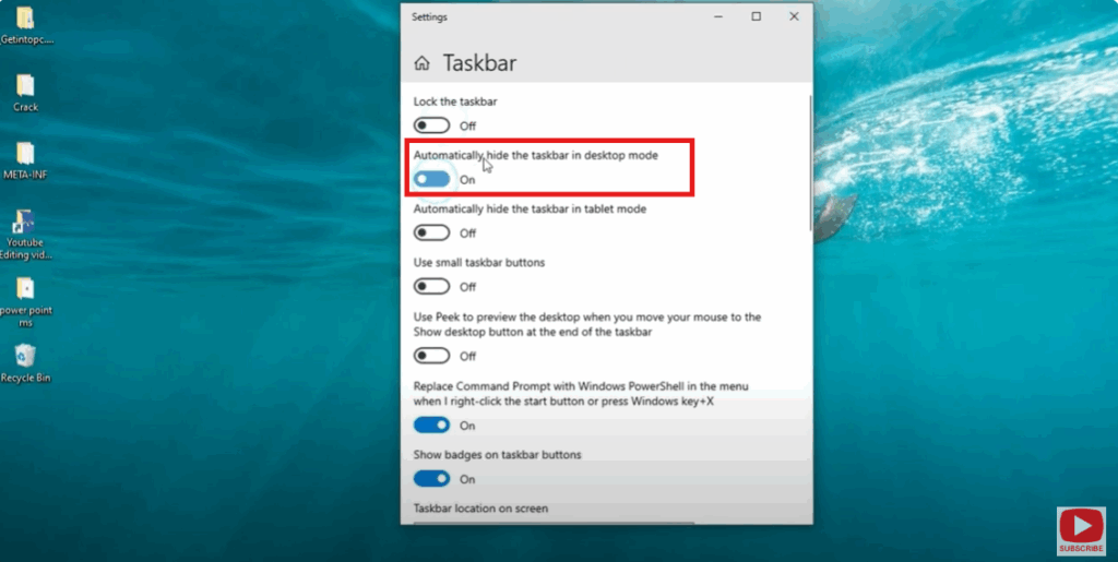 Auto-Hide the Taskbar via Settings