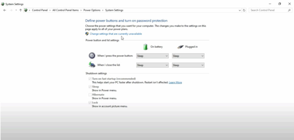 Change settings that are currently unavailable