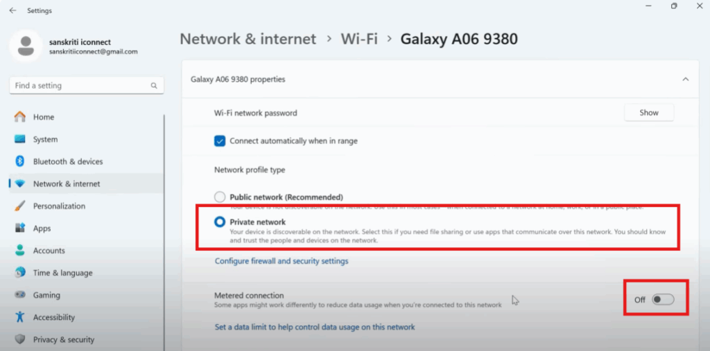 Check Wi-Fi Privacy and Metered Connection