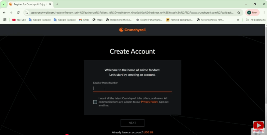 Create a Crunchy Roll Account