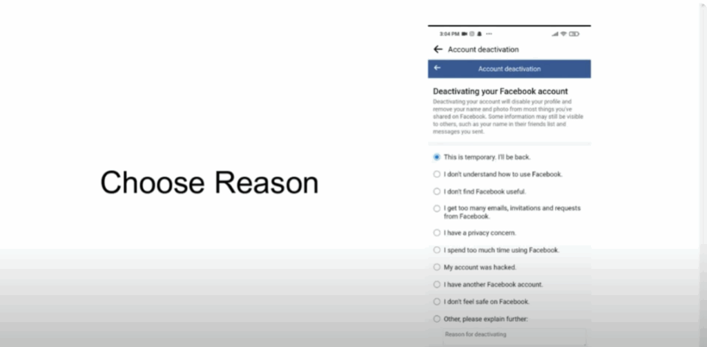 Deactivate Facebook Account