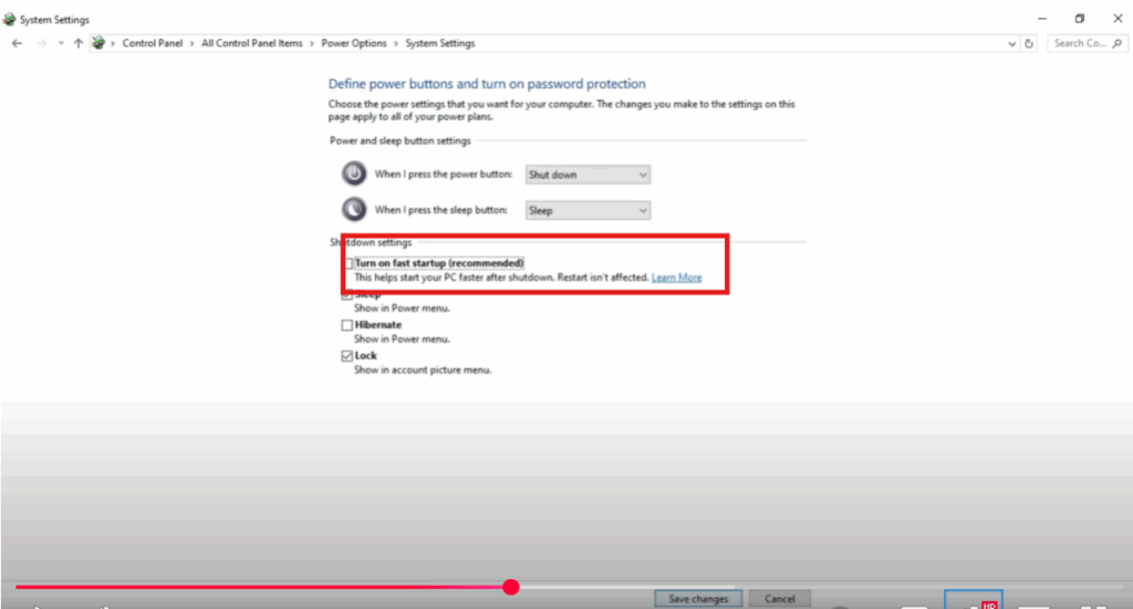Disable Fast Startup