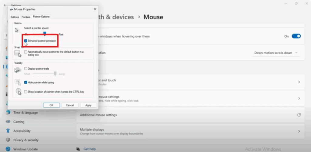 Disable Mouse Acceleration Using Windows Settings