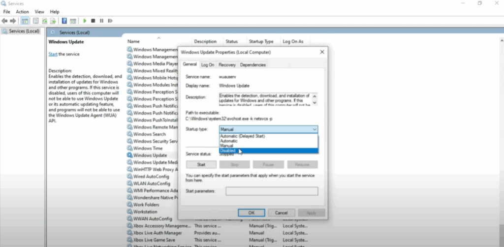 Disable Windows Update Service